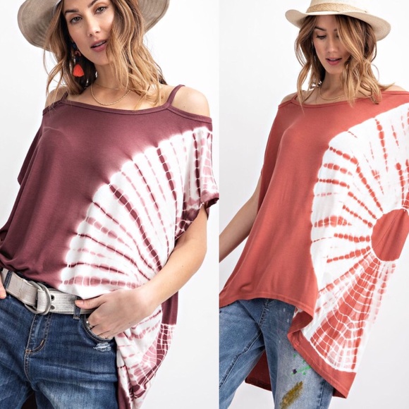 LAST 1! Tie Dye Tunic Cold Shoulder Top Gray - Picture 4 of 4